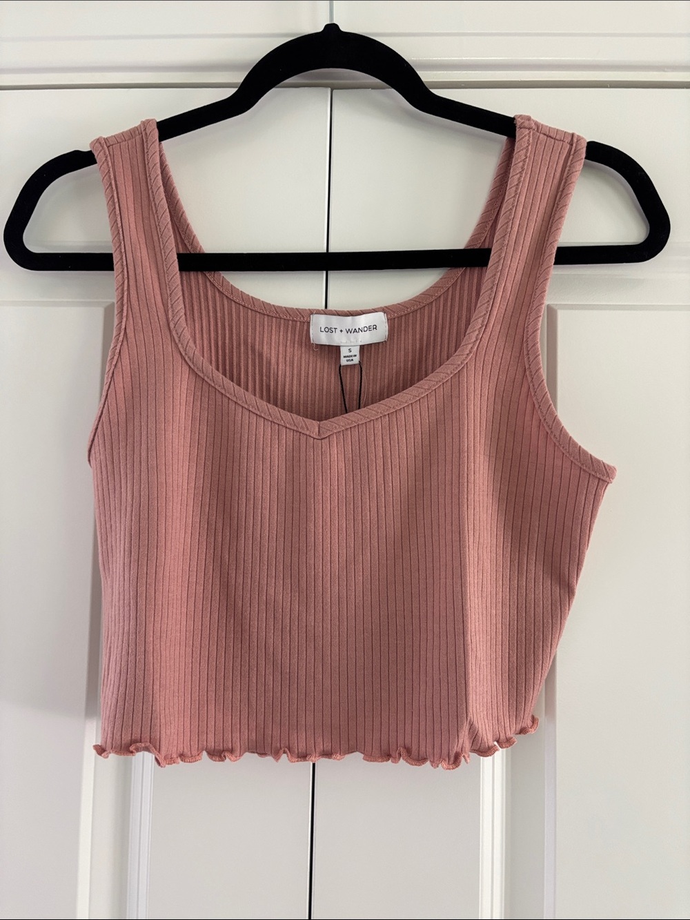 Lost + Wander Rose Ribbed V-Neck Cropped Tank